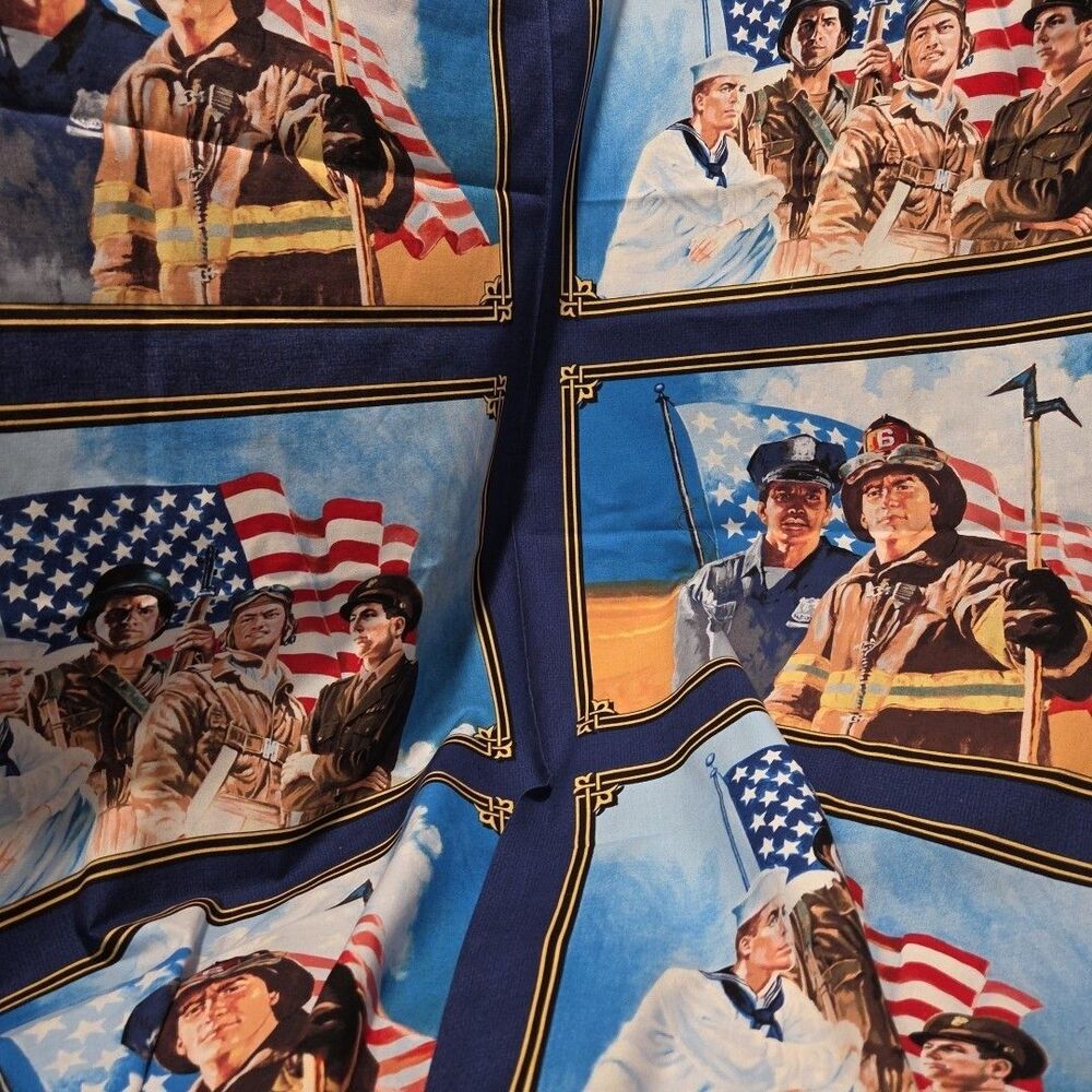 Patriotic Military Police Fire Fabric American Heroes Cotton Windham 35" X 36"